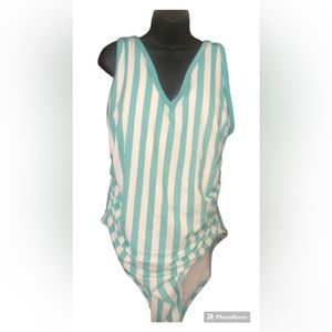 KONA Sol Teal and White Striped Swimsuit Size 22 W NWT